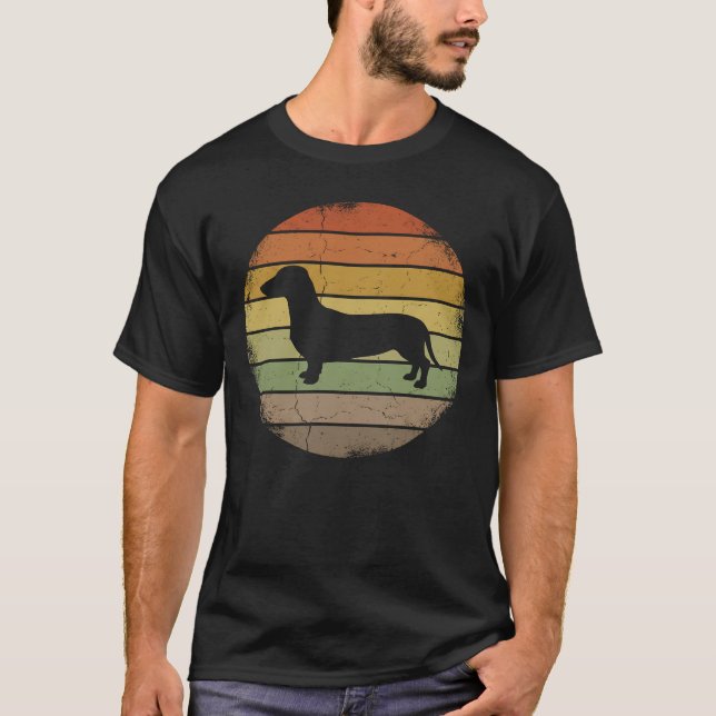 T-shirt Dachshund Wiener Dog Retro Vintage Sunset (Devant)