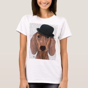 T-shirt Dachshund with Black Bowler Hat