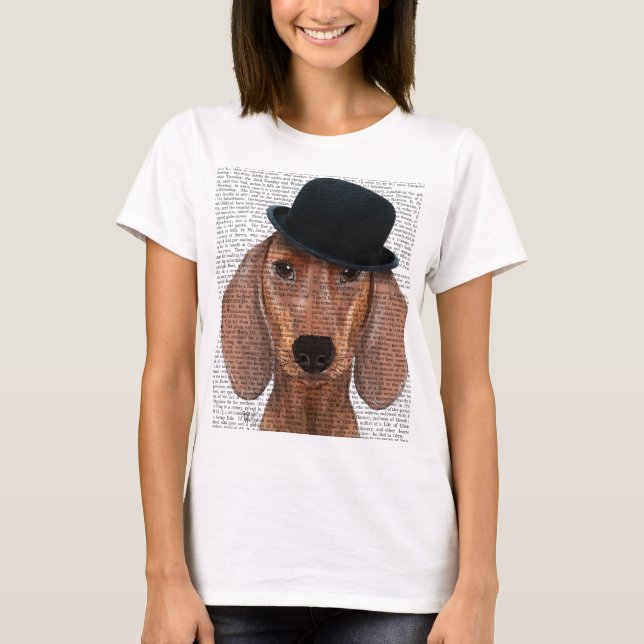 T-shirt Dachshund with Black Bowler Hat (Devant)