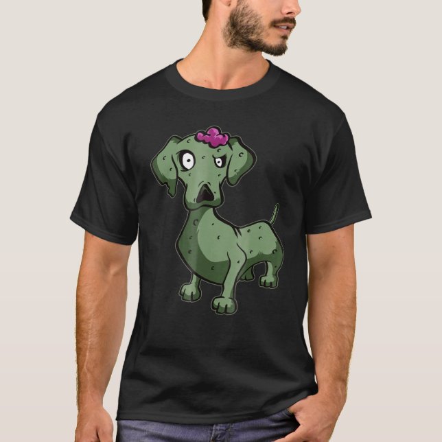 T-shirt Dachshund Zombie Vivant Halloween Mort (Devant)