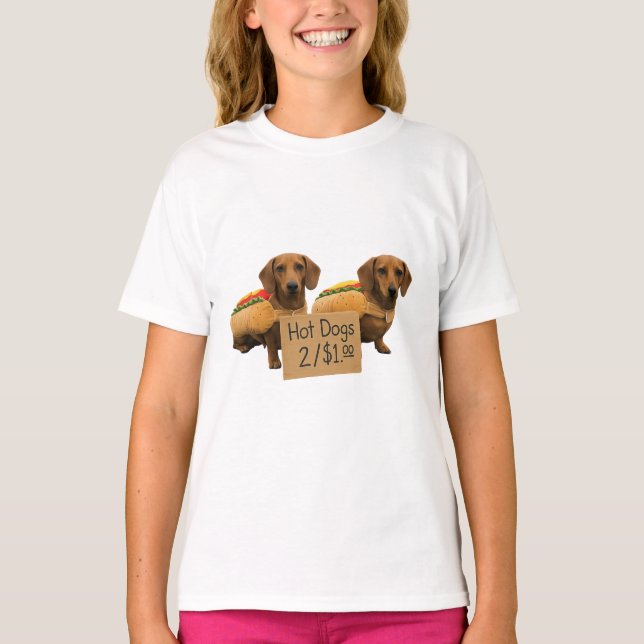 T-shirt Dachshunds vendus comme hot dogs (Devant)
