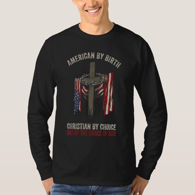 T-shirt Dad by the Grace of God American Flag (Devant)
