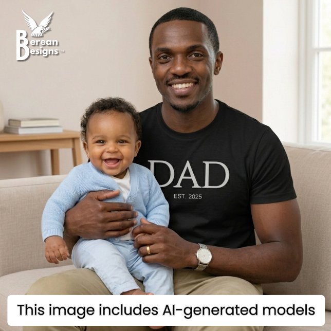 T-shirt Dad Established Classic Casquette Noir (DAD ESTABLISHED Black T-shirt with custom year. Ideal Father's Day gift for your group or church.)