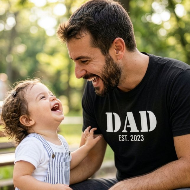 T-shirt Dad Established Simple White Typography Black (Dad Established Bold White Typography Black T-Shirt)