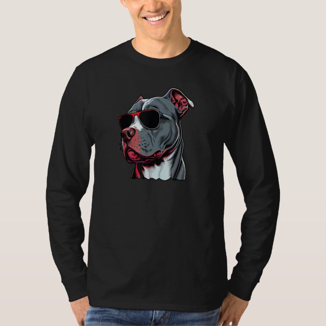T-shirt Dad Mom Cool Dog Sunglasses  Pitbull (Devant)