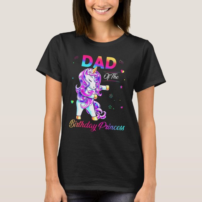 T-shirt Dad Of The Birthday Princess Flossing Unicorn Men  (Devant)