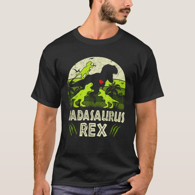 T-shirt Dada Dinosaur T Rex Dadasaurus 3 enfants Fame corr (Devant)