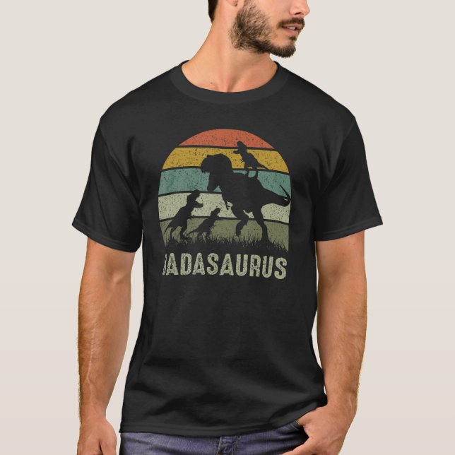T-shirt Dada Dinosaur T Rex Dadasaurus 3 enfants Match de  (Devant)