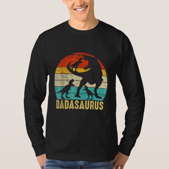 T-shirt Dada Saurus Rex Dada Dinosaur 3 Pères Trois Enfant (Devant)