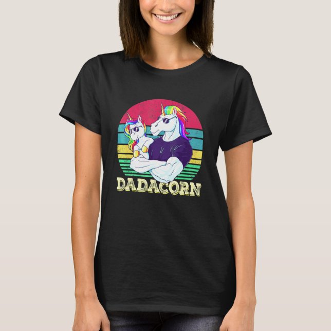 T-shirt Dadacorn Unicorn Dad Of The Birthday Girl Princess (Devant)