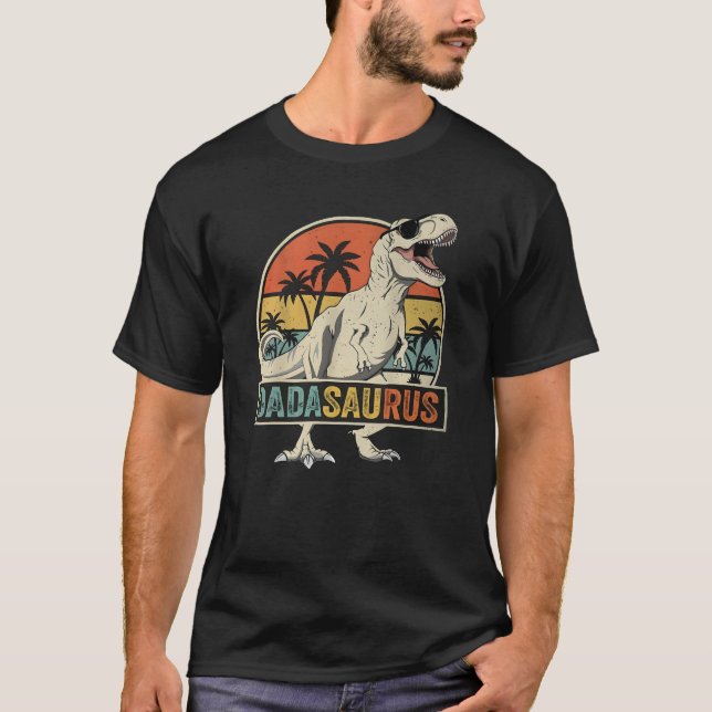 T-shirt Dadasaurus T-Rex Retro Sunset Silhouette  (Devant)