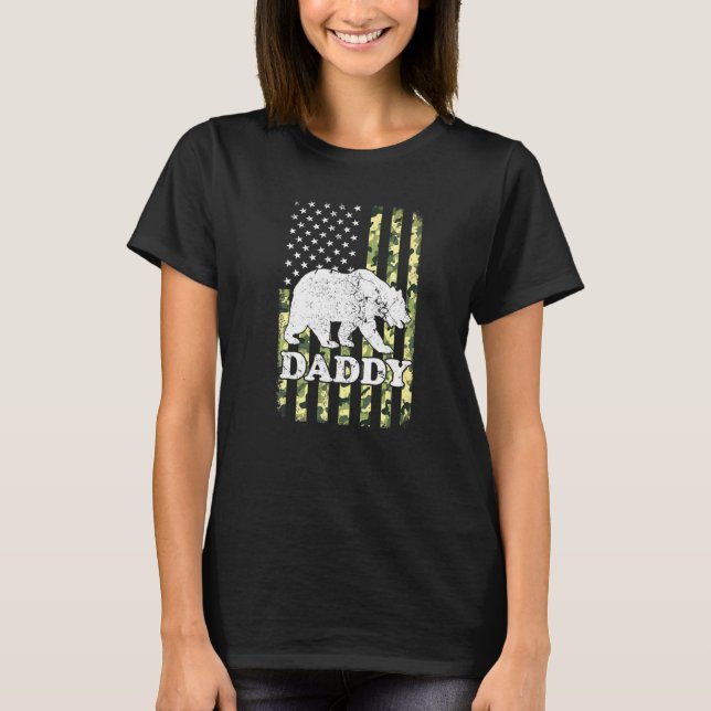 T-shirt Daddy Bear Camping Randonnée Camouflage américain (Devant)