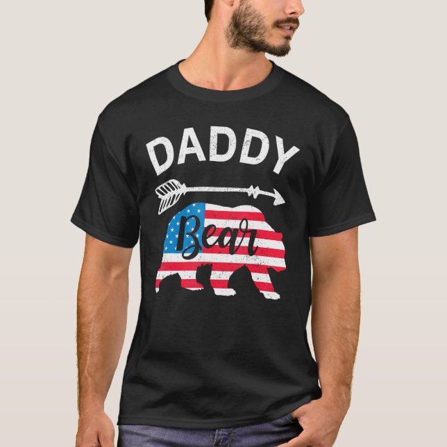 T-shirt Daddy Bear Papa Bear American Flag 4th of July Fat (Devant)