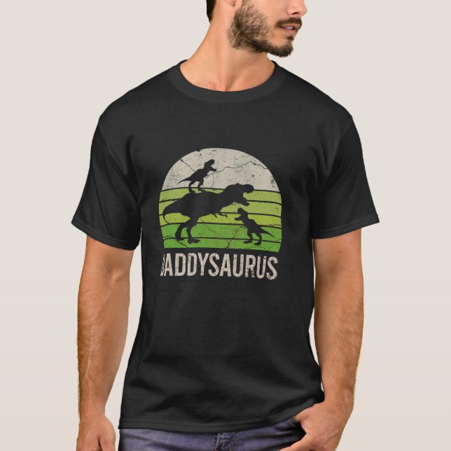 T-shirt Daddy Dinosaur Amusant Papa Daddysaurus 2 Deux enf (Devant)