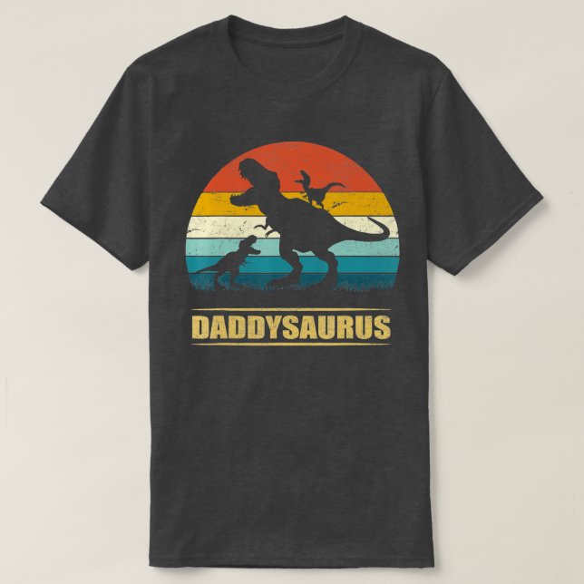T-shirt Daddy Dinosaur Daddysaurus 2 enfants Fête des père (Design devant)
