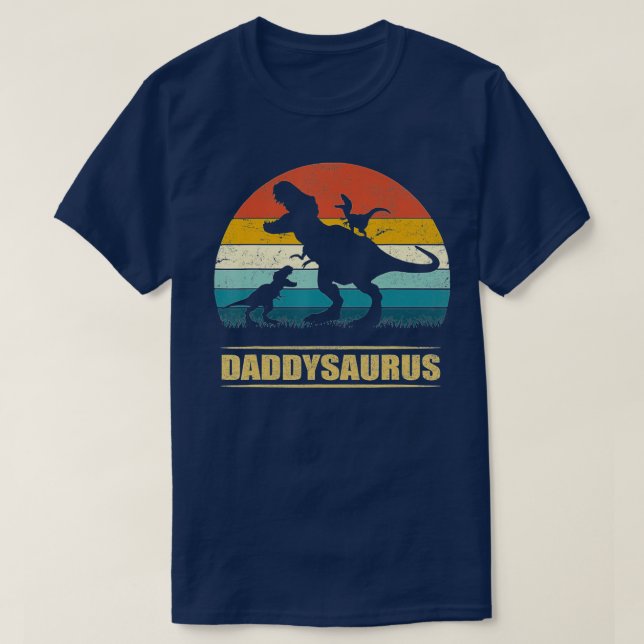 T-shirt Daddy Dinosaur Daddysaurus 2 enfants Fête des père (Design devant)