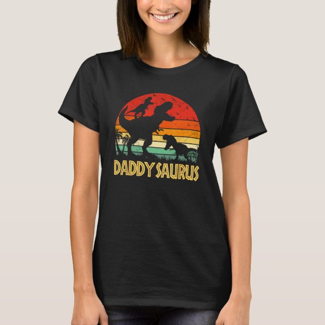 T-shirt Daddy Dinosaur Daddysaurus 2 kids Fathers Day  For (Devant)