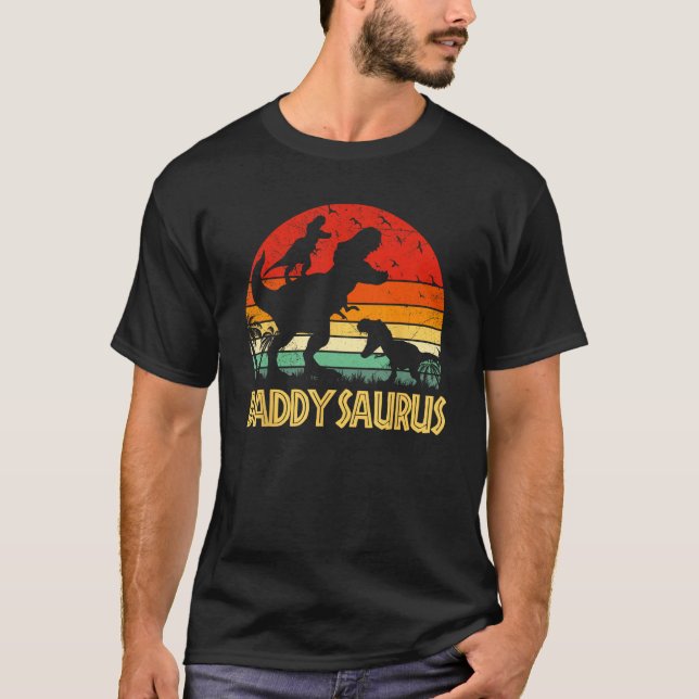 T-shirt Daddy Dinosaur Daddysaurus 2 kids Fathers Day  For (Devant)