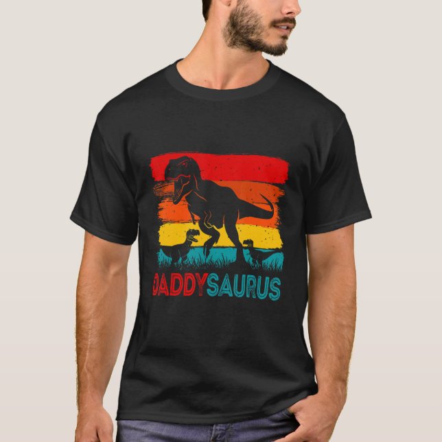 T-shirt Daddy Dinosaur Daddysaurus 2 Two kids Xmas Men Fat (Devant)
