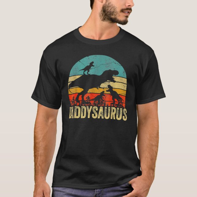 T-shirt Daddy Dinosaur Daddysaurus 3 Fête des pères Deux E (Devant)