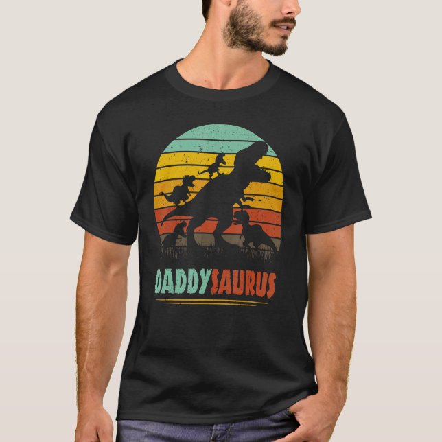 T-shirt Daddy Dinosaur Daddysaurus 4 quatre enfants Pour P (Devant)