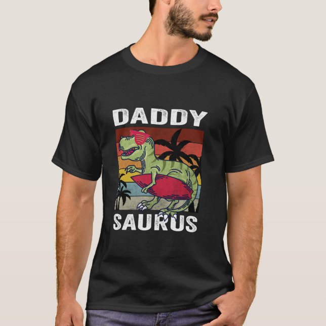 T-shirt Daddy Saurus Coucher de soleil TRex Fête des pères (Devant)