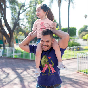 T-shirt Daddy Saurus Green T-Rex & Twin Baby Girl Dinosaur