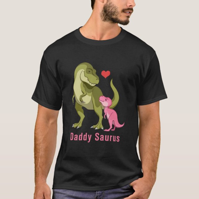 T-shirt DaddySaurus Green T-Rex & Blue Baby Boy Dinosaurs (Devant)