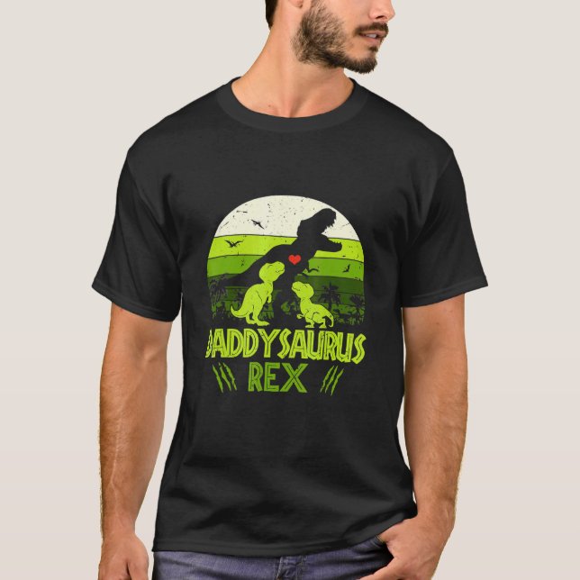 T-shirt Daddysaurus Rex 2 Enfants Dinosaure Coucher De Sol (Devant)
