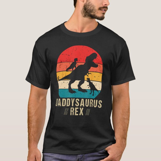 T-shirt Daddysaurus Rex 2 Kids Sunset For Fathers Day (Devant)