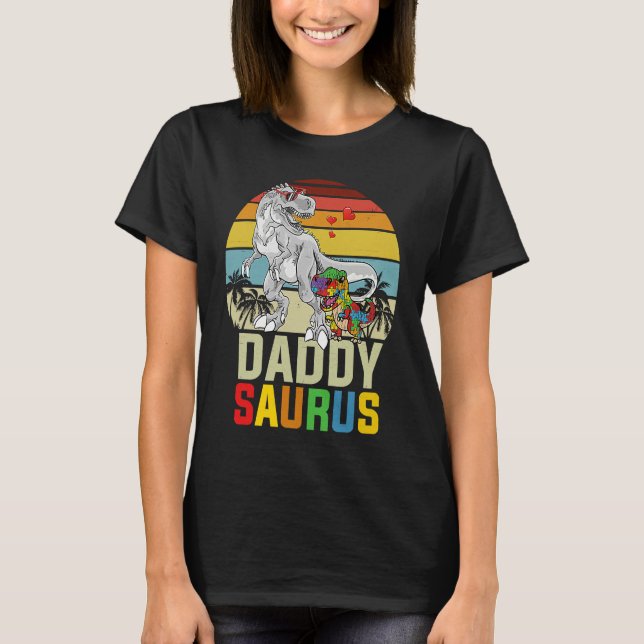 T-shirt Daddysaurus Rex Dinosaur Daddy Saurus Autism Aware (Devant)