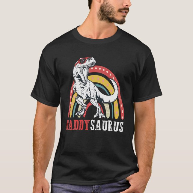 T-shirt Daddysaurus T Rex Funny Arc-en-ciel Daddy Saurus F (Devant)