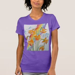 T-shirt Daffodil Arc-en-ciel Fleurs d'aquarelle