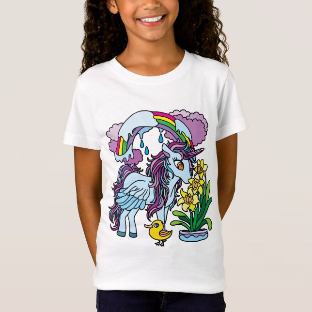 T-Shirt Daffodiles de printemps et licorne (Devant)