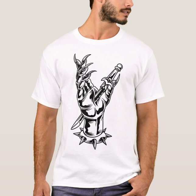 T-shirt Dagger à travers le démon tatouage à main design T (Devant)