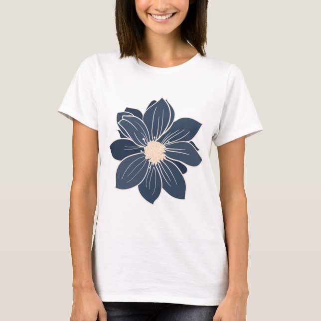 T-shirt Dahlia Fleur Bleu Marine (Devant)