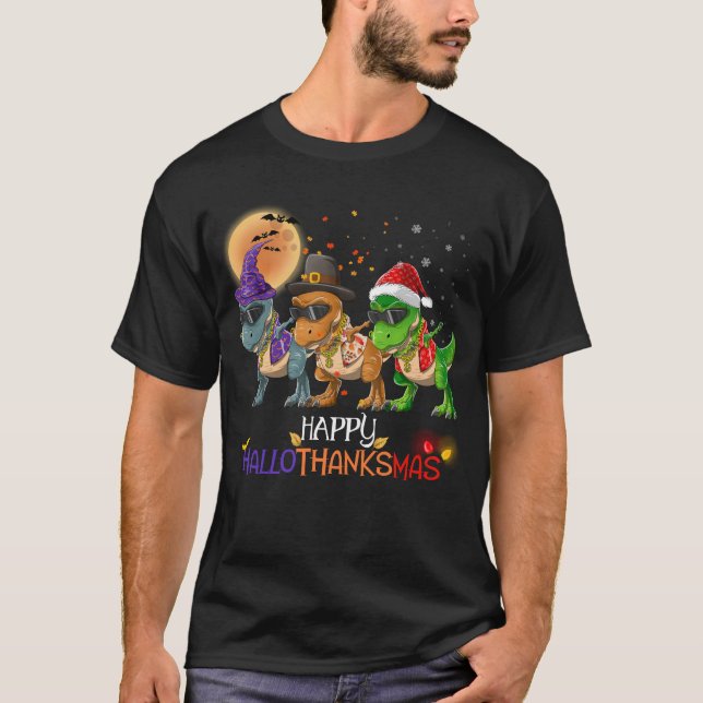 T-shirt Dainny Dabbing Rapper Dinosaur Happy HalloThanksMa (Devant)