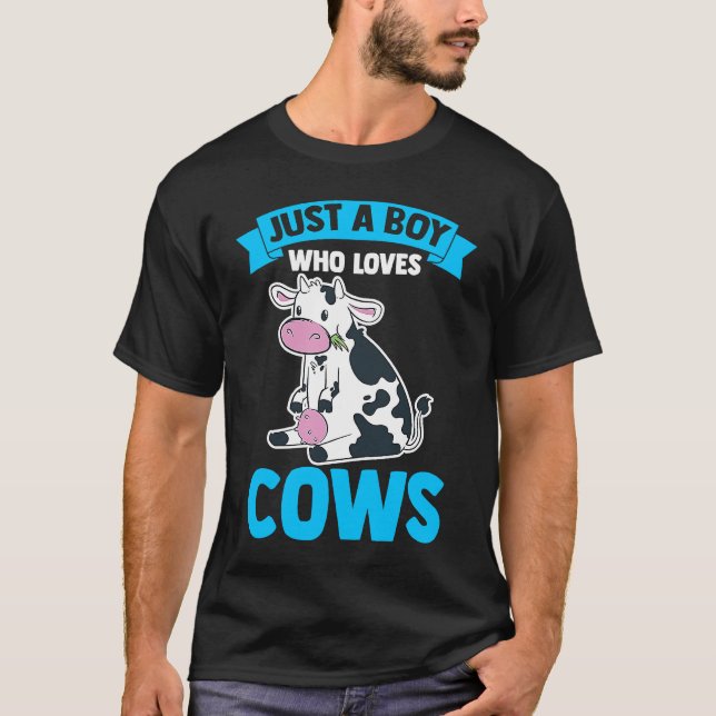 T-shirt Dairy Cow Farmer Cow Farming Just A Boy Who Loves  (Devant)