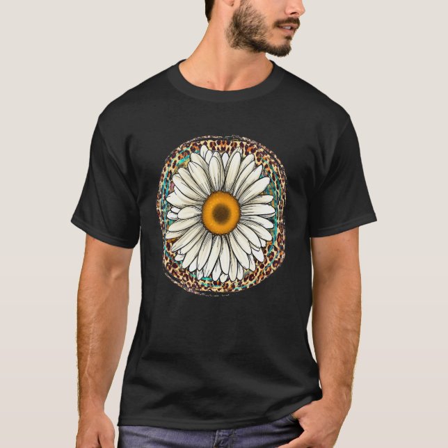T-shirt Daisy Leopard Flower Western Southern Hippy Boho G (Devant)