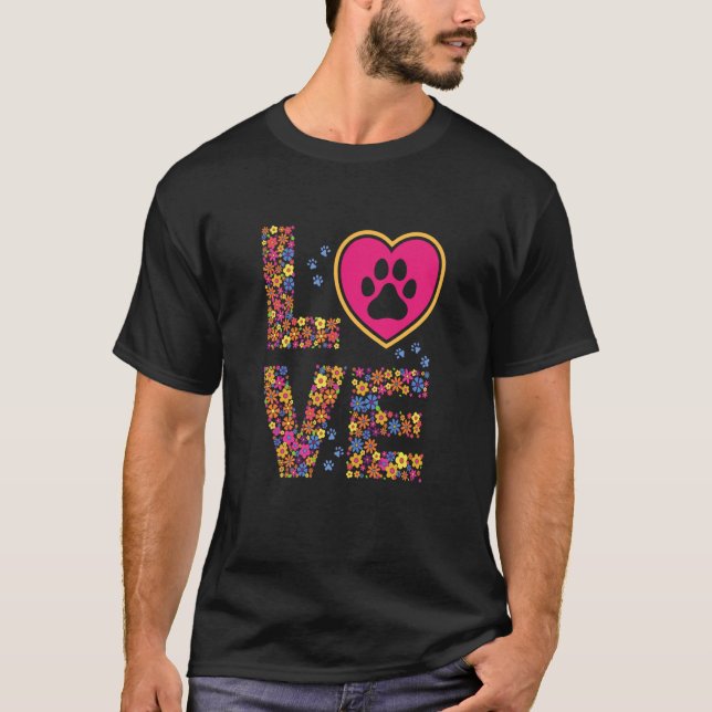 T-shirt Daisy LOVE Letters Animal Paw Prints (Devant)