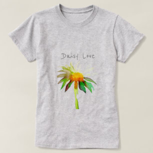 T-shirt Daisy love slogan d'aquarelle moderne fleur d'art