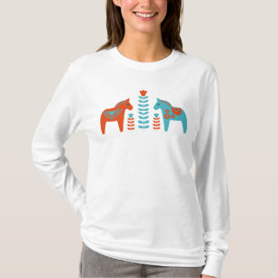 T-shirt Dala d'art populaire scandinave Chevaux et fleurs