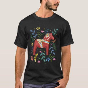 T-shirt Dala suédois Cheval Art folklorique Suède Drapeau 