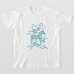 T-shirt Dala suédois Cheval Turquoise Vert Viking<br><div class="desc">Illustration traditionnelle suédoise Dala Horse en vert turquoise. Parfait pour les Vikings.</div>