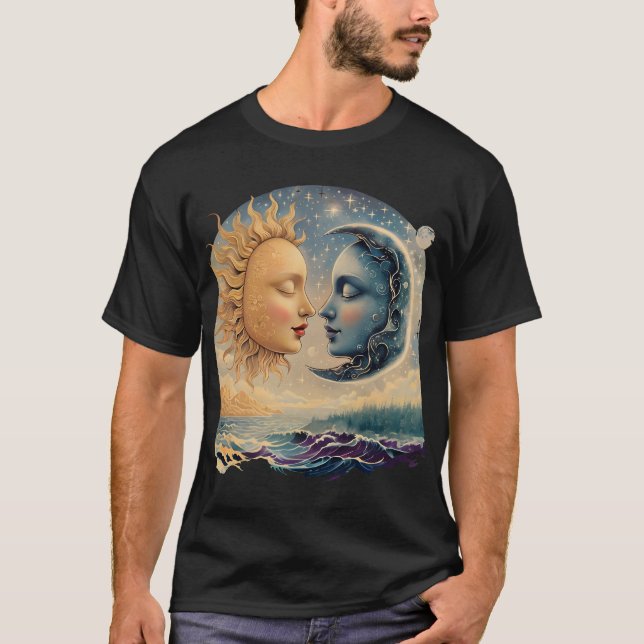 T-shirt Dali-Style Surreal Sun and Moon Art. (Devant)