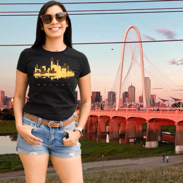 T-shirt Dallas Texas Bridge Coucher de soleil doré Tee de  (Dallas, Texas. Black t-shirt for women)