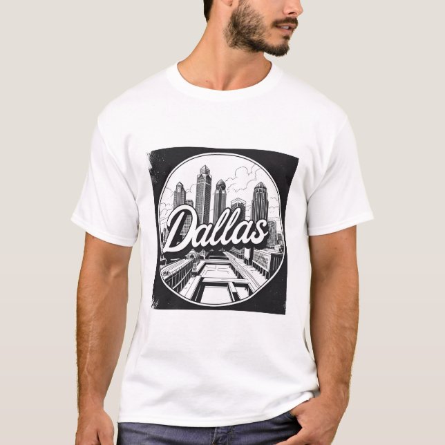 T-shirt Dallas Texas Skyline Paysage urbain noir et blanc (Devant)