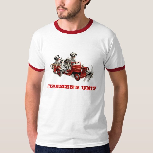 T-shirt Dalmate-chiot-feu-moteur, l'UNITÉ des POMPIERS (Devant)