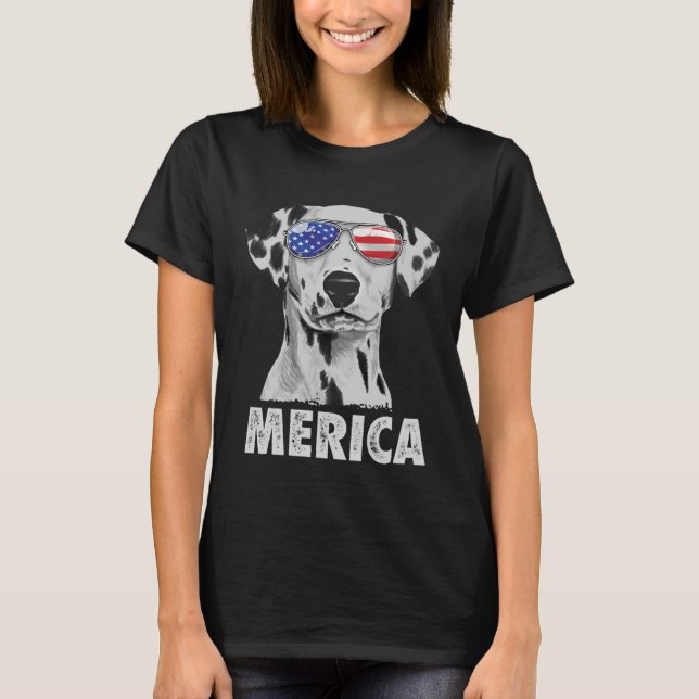 T-shirt Dalmatian 4th of July Merica Men American Flag Sun (Devant)