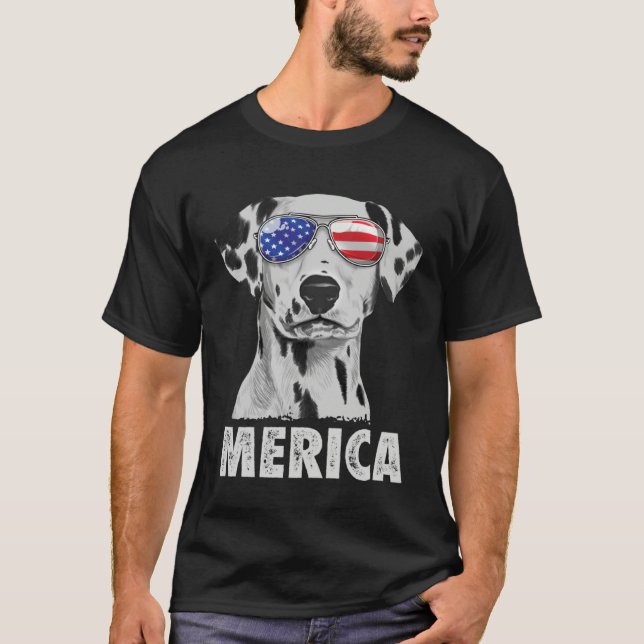 T-shirt Dalmatian 4th of July Merica Men American Flag Sun (Devant)
